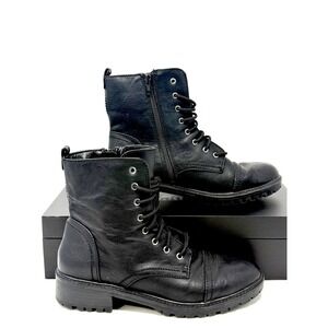 Universal Thread Boots Womens Size 10 Black Combat Lace Up Side Zip Lug Ankle